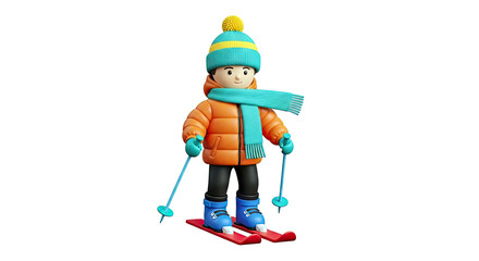 Fototapeta premium 3D Cartoon Boy Skier in Winter Gear