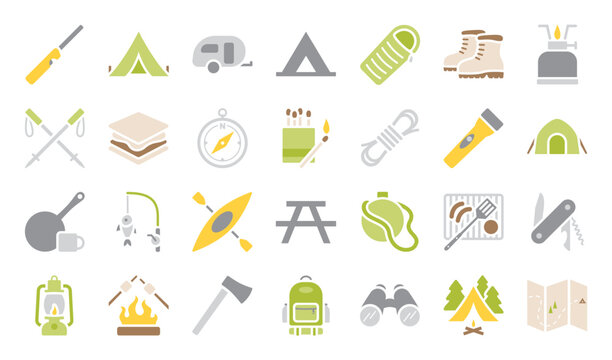 A set of camping outdoors themed icons
