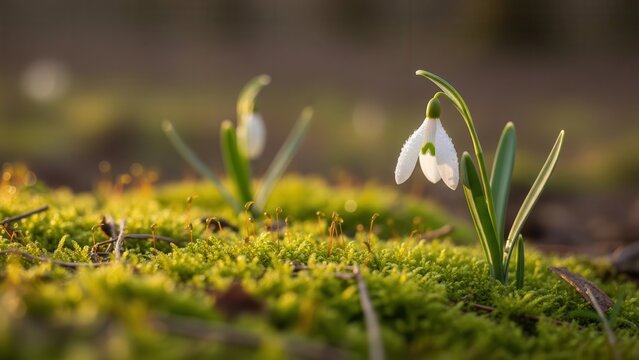 Dewdrops on a delicate white snowdrop flower