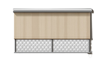 Naklejka premium Beige window shade partially lowered, with textured white panel below