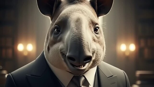 Tapir in Suit Closeup Portrait Studio.