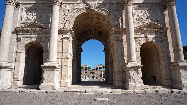 Ancient Arch of Constantine in Rome under clear blue sky