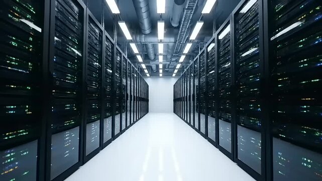 Data Center Server Room Interior with Rows of Servers 1.