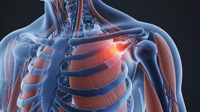 Shoulder Joint Pain 3D, medical anatomy and discomfort concept