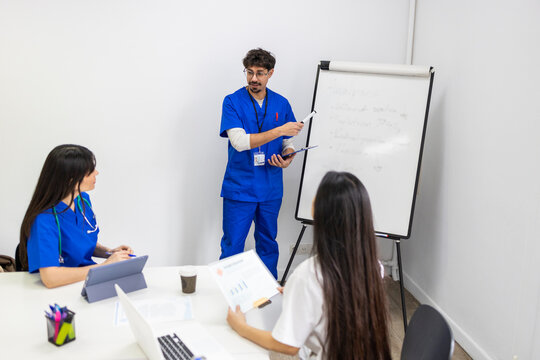 Medical team meeting discussing patient care