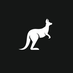 Fototapeta premium White Kangaroo Silhouette Logo on Black Background