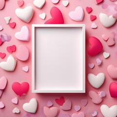 Valentine's day background with pink hearts and blank frame