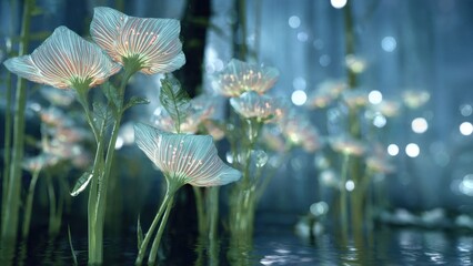 Fototapeta premium Enchanted Flowers Glowing in a Fantasy Forest