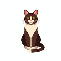 Cartoon Brown and White Cat Sitting
