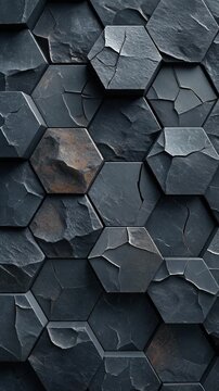 Dark Gray Hexagonal Pattern Background Texture.