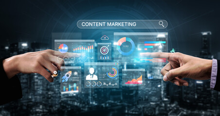 Content marketing interface with data dashboards, analytics charts, and content tools. Marketing success comes from content performance, content planning, and marketing optimization. Spline