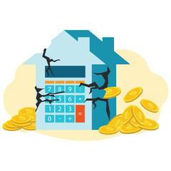 Financial Crisis Impact on Home Mortgage and Rising Debt Illustration. Stock Illustration