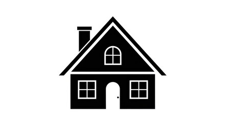 Fototapeta premium A black and white illustration of a house with a chimney and two windows