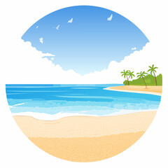 Fototapeta premium Abstract summer background with art illustration of sea beach and sky. Tropical coast landscape with beautiful sea shore beach on a nice sunny day
