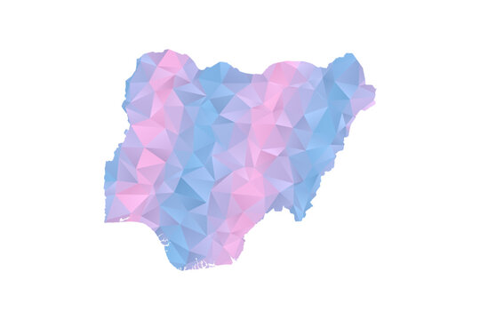 Nigeria Map - Polygon Style Vector Illustration in Pastel Blue and Pink Gradient, Low Poly Geometric Design, Isolated on White Background for Infographics and Education.