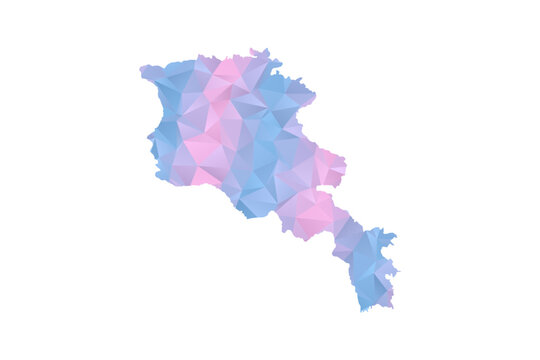 Armenia Map - Polygon Style Vector Illustration in Pastel Blue and Pink Gradient, Low Poly Geometric Design, Isolated on White Background for Infographics and Education.