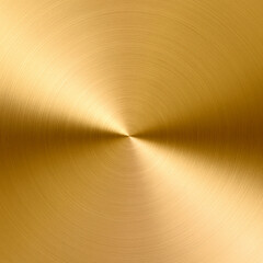 Brushed gold metal background with concentric circular brushed texture and light reflection