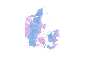 Denmark Map - Polygon Style Vector Illustration in Pastel Blue and Pink Gradient, Low Poly Geometric Design, Isolated on White Background for Infographics and Education. © Whatever