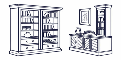 A vintage wooden bookcase and cabinet set in a classic style. © AC