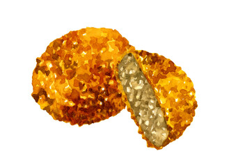 メンチカツ　料理・食べ物の手描き水彩イラスト素材