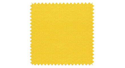 Yellow fabric swatch with zig zag cut edges, a square canvas texture sample. Isolated on transparent background, png