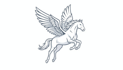Fototapeta premium Majestic White Pegasus Horse Flying with Spread Wings, Mythical Creature Illustration