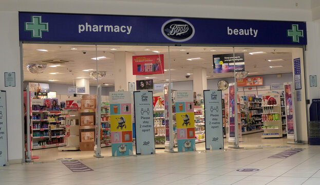 Photo of a Boots Pharmacy sign in Abbey Centre Belfast Shopping Newtownabbey Antrim Northern Ireland 10-27-2021