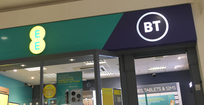 Photo of a BT Phone Store sign in Abbey Centre Belfast Shopping Newtownabbey Antrim Northern Ireland 10-27-2021