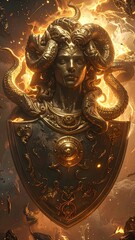 Obraz premium The Aegis Shield rematerialized in the form of liquid gold.