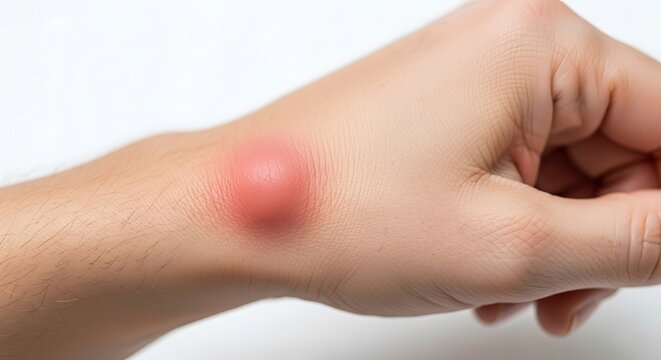 Large red bump on wrist area showing signs of skin inflammation pain
