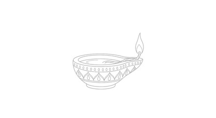 Obraz premium Diya oil lamp line art, traditional Indian festival light, cultural celebration symbol
