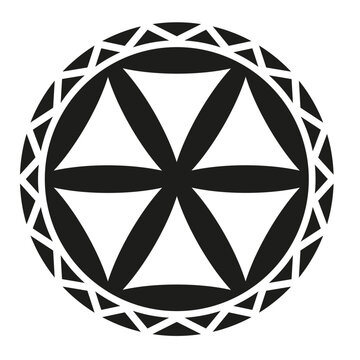 Black folk circle ornament. Geometric highland symbol design.