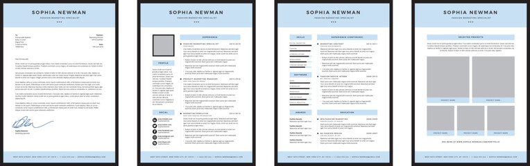 Fototapeta premium Minimalist Light Blue Resume CV Template Alternate
