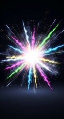 Fototapeta premium Dynamic, chaotic explosion of bright, hyper-charged energy and light, showing a critical point of maximum power and spontaneous release, rupture, overload, force