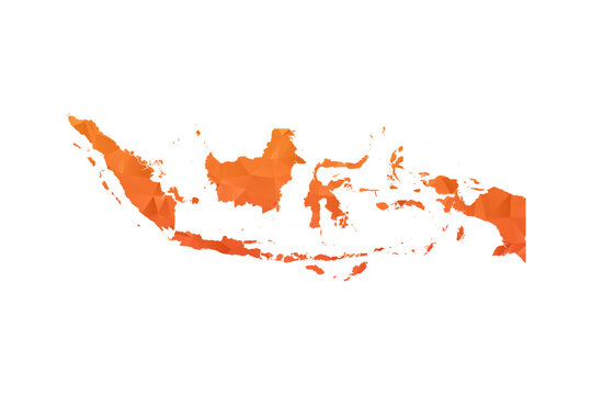 Indonesia Map - Polygon Style Vector Illustration in Orange Gradient, Low Poly Geometric Design, Isolated on White Background for Infographics and Education.