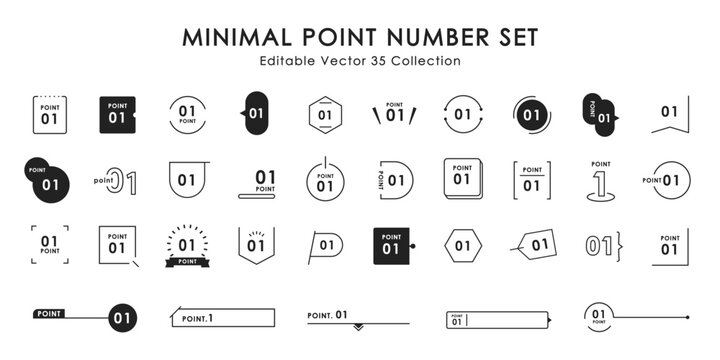 数字ポイント見出しセット モノクロ ミニマルデザイン（インフォグラフィック・ステップUI・ベクター）