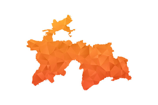 Tajikistan Map - Polygon Style Vector Illustration in Orange Gradient, Low Poly Geometric Design, Isolated on White Background for Infographics and Education.