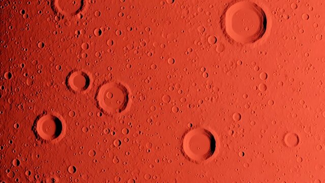Closeup view of the red surface of Mars with numerous craters and impact marks on the red planet 1
