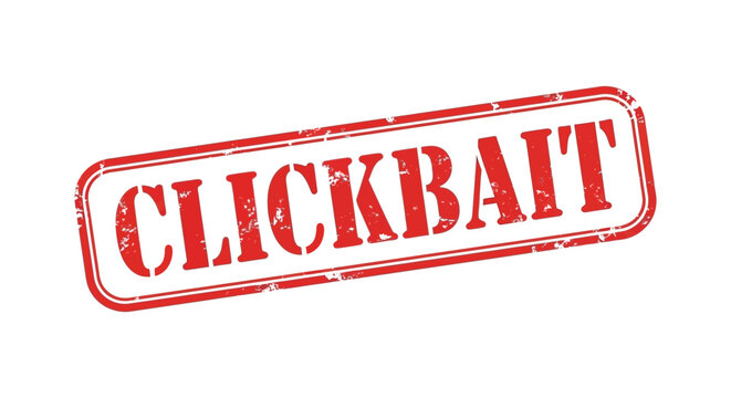 A red rectangular stamp displaying the word clickbait in bold capitals on transparent background silhouette high quality professional detailed modern elegant