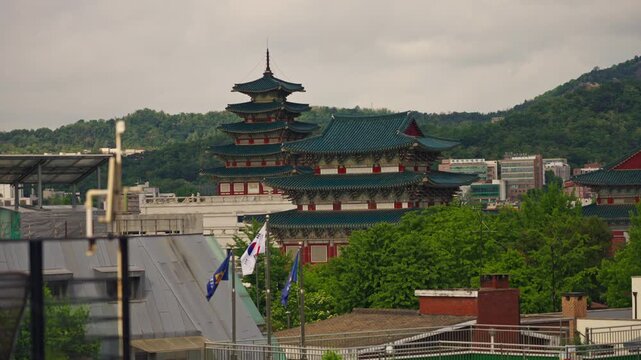Authentic Hanok Village Scene in Seoul South Korea Ground View