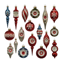 Collection of various christmas ornaments isolated on transparent background