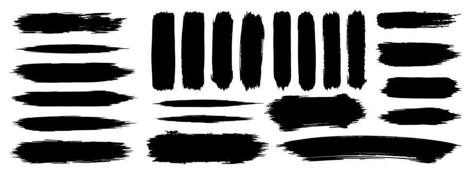 Various horizontal and vertical black paint brush strokes with distressed grunge ink textures