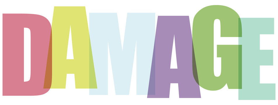 Vibrant and colorful text spelling out the word damage with a playful font style isolated on transparent background