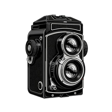 Vintage Twin Lens Reflex Camera Illustration.