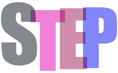 Obraz premium Colorful typography design with segmented letters spelling step isolated on transparent background