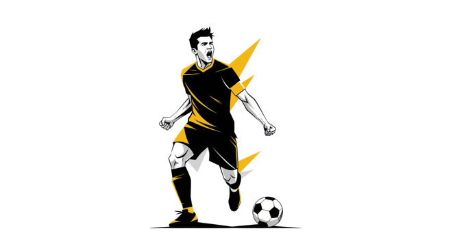 Soccer player in action illustration black and yellow color design