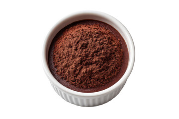 White ramekin filled with rich chocolate dessert dusted with cocoa powder image, Isolated On Transparent Background, Png Cut Out
