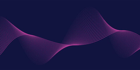 Abstract glowing wave lines on dark blue background. Dynamic wave pattern. Modern flowing wavy lines. Futuristic technology concept. Suit for banner, poster, cover, brochure, flyer, website