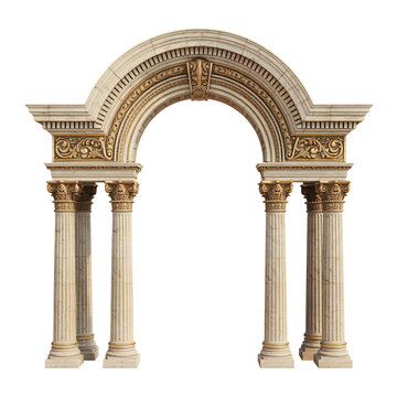 Ancient stone archway with four columns ancient archway isolated on a transparent background