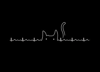Fototapeta premium Cute Cat Shape Integrated with Heartbeat Line on Dark Background